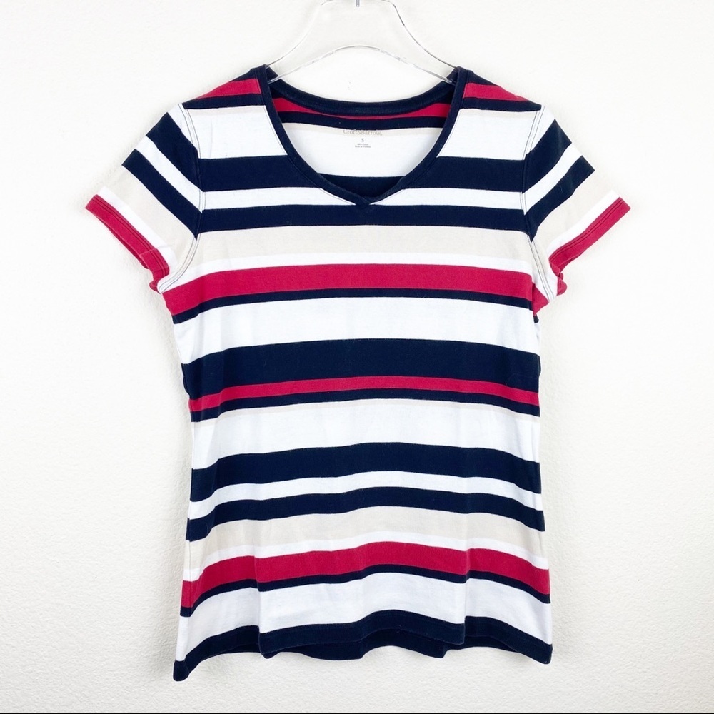 CROFT & BARROW Striped V-Neck Cotton Tee Small